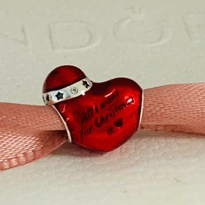 Pandora Metallic Red Christmas Heart Charm All want for Christmas  Heart Pendant